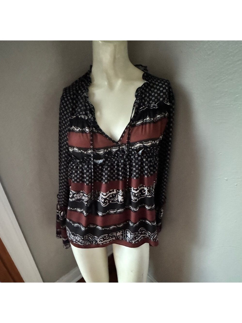 Central Park west print blouse with bell sleeves size small nwot